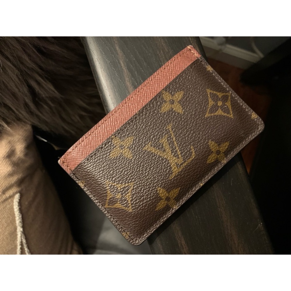 Louis Vuitton Brown Monogram Canvas Card Holder with Pink Trim
